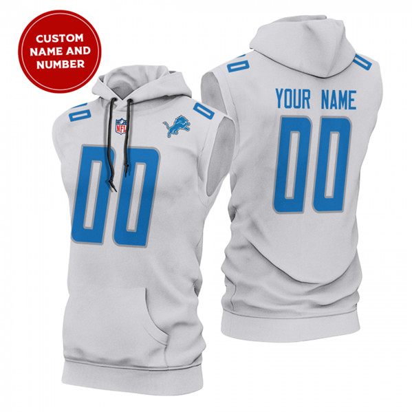 Men's Detroit Lions Customized White Limited Edition Sleeveless Hoodie Men's Detroit Lions Customized White Limited Edition Sleeveless Hoodie